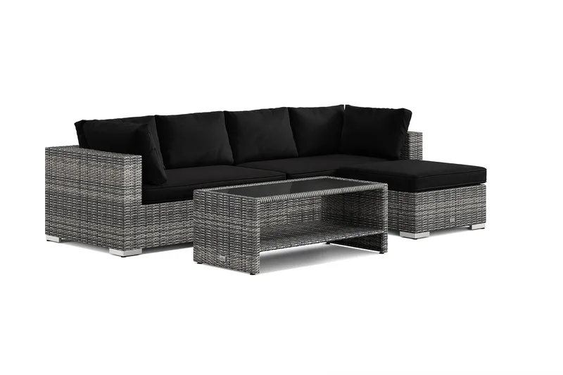 Bahamas utendørs divansofa 5-seters med vendbar divan og bord med hylle, Grå