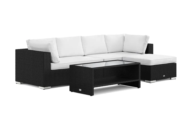 Bahamas utendørs divansofa 5-seters med vendbar divan og bord med hylle, Svart