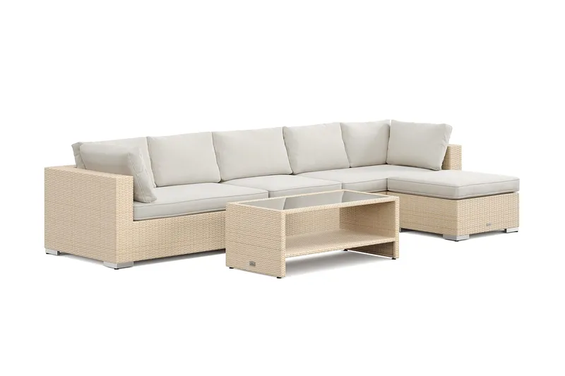 Bahamas utendørs divansofa 6-seters med vendbar divan og bord med hylle - Beige - Hage - Utemiljø - Veranda & terrasse - Verandamøbler