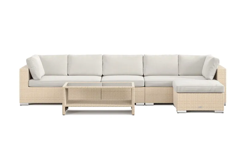 Bahamas utendørs divansofa 6-seters med vendbar divan og bord med hylle - Beige - Hage - Utemiljø - Veranda & terrasse - Verandamøbler