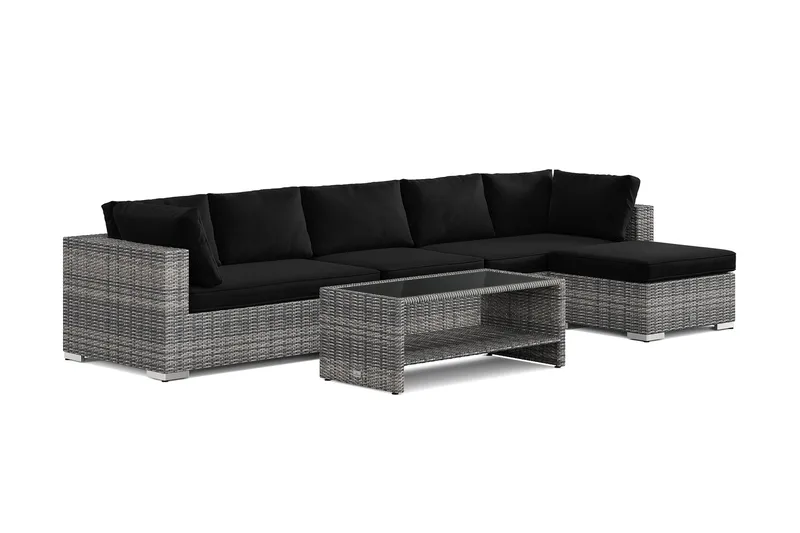 Bahamas utendørs divansofa 6-seters med vendbar divan og bord med hylle - Grå - Hage - Utemiljø - Veranda & terrasse - Verandamøbler