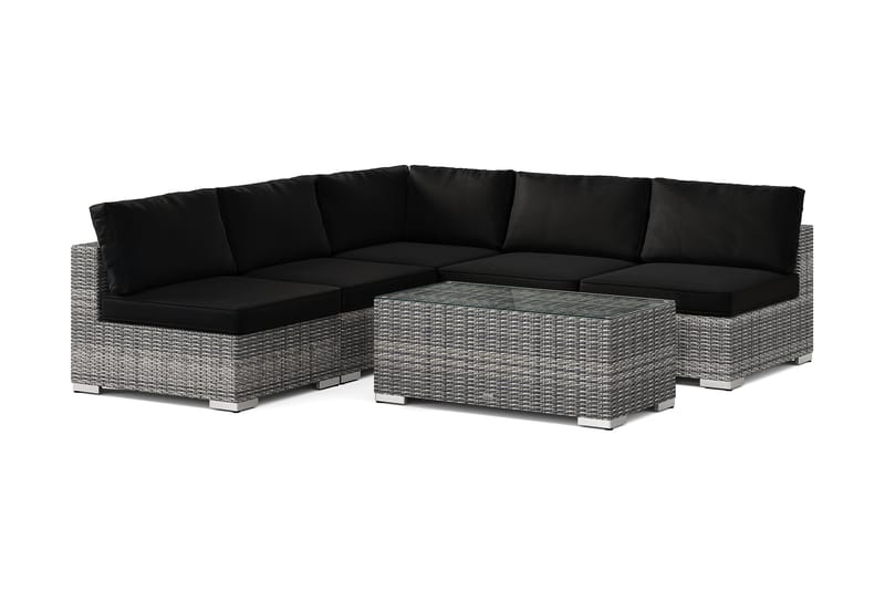 Bahamas utendørs hjørnesofa 5-seters vendbar med åpen avslutning og bord, Grå