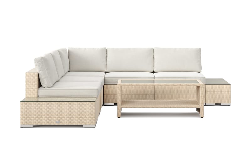 Bahamas utendørs hjørnesofa 5-seters vendbar med åpen avslutning og bord med hylle - Beige - Hagemøbler - Loungemøbler - Sofagruppe utendørs