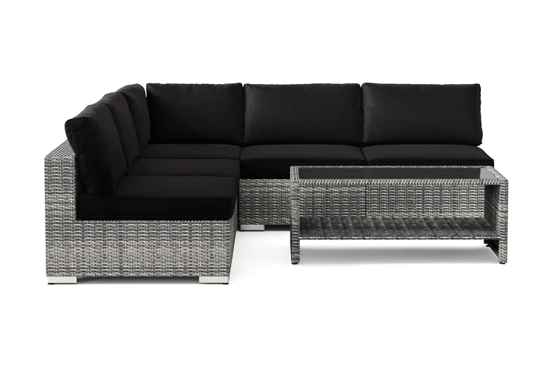 Bahamas utendørs hjørnesofa 5-seters vendbar med åpen avslutning og bord med hylle - Grå - Hage - Utemiljø - Veranda & terrasse - Verandamøbler