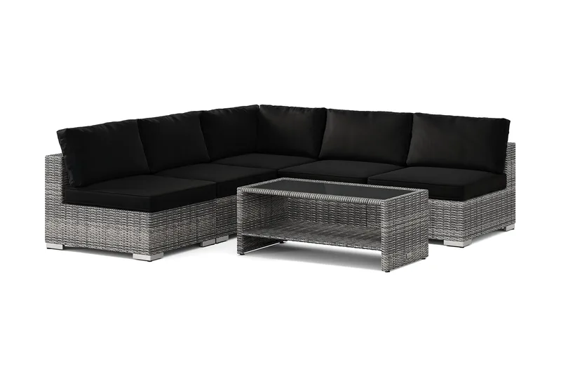 Bahamas utendørs hjørnesofa 5-seters vendbar med åpen avslutning og bord med hylle - Grå - Hage - Utemiljø - Veranda & terrasse - Verandamøbler