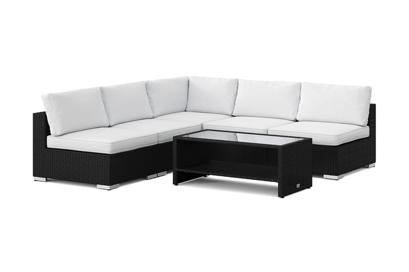 Bahamas utendørs hjørnesofa 5-seters vendbar med åpen avslutning og bord med hylle - Svart - Hage - Utemiljø - Veranda & terrasse - Verandamøbler