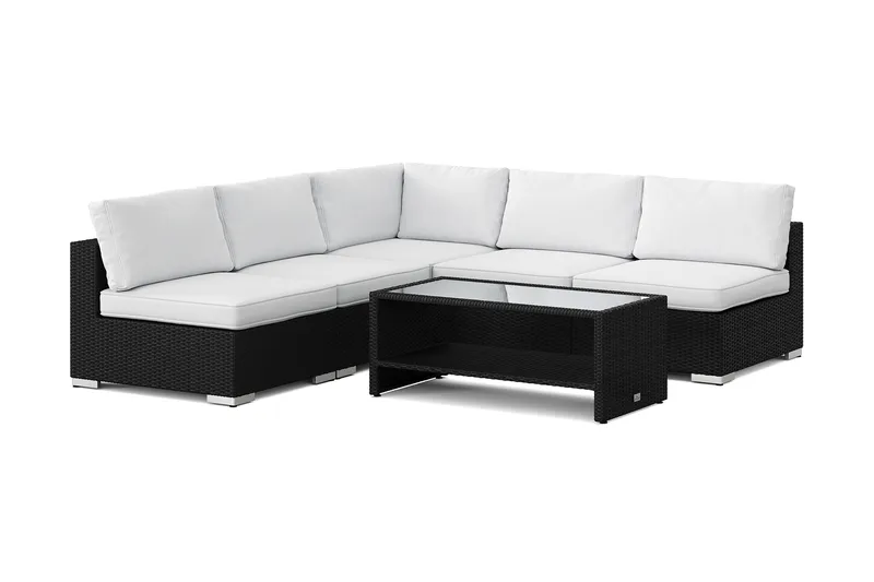 Bahamas utendørs hjørnesofa 5-seters vendbar med åpen avslutning og bord med hylle, Svart