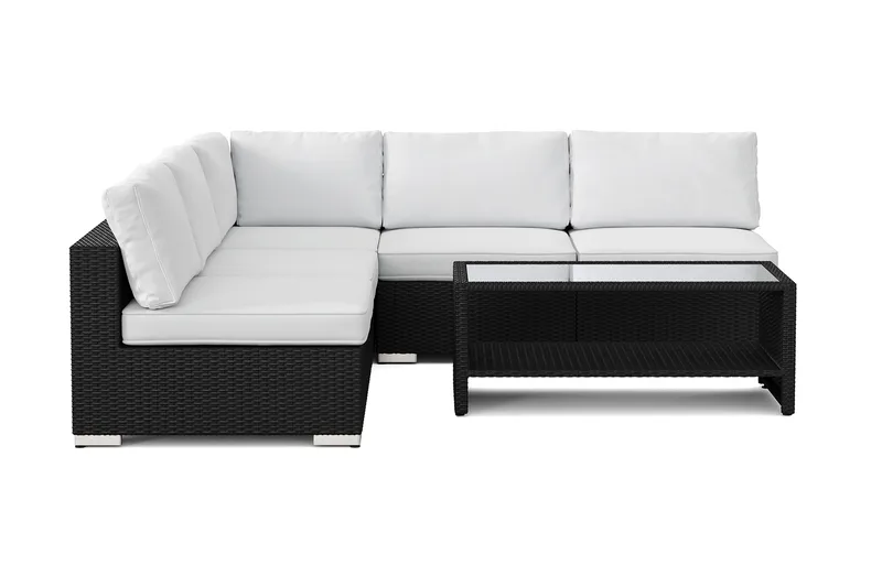 Bahamas utendørs hjørnesofa 5-seters vendbar med åpen avslutning og bord med hylle - Svart - Hage - Utemiljø - Veranda & terrasse - Verandamøbler