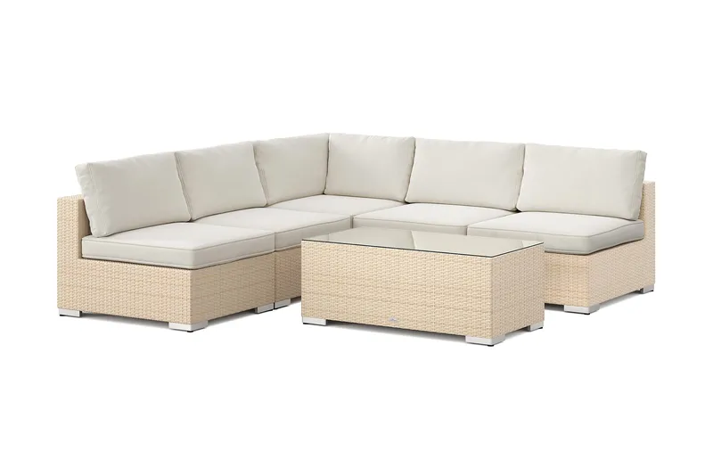 Bahamas utendørs hjørnesofa 5-seters vendbar med åpen avslutning og bord, Sand