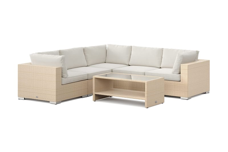 Bahamas utendørs hjørnesofa 5-seters vendbar og bord med hylle, Beige