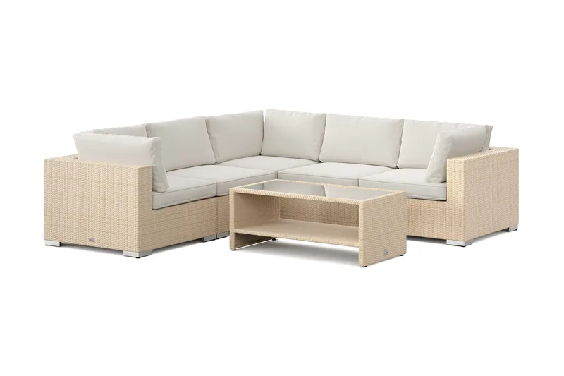 Bahamas utendørs hjørnesofa 5-seters vendbar og bord med hylle, Beige