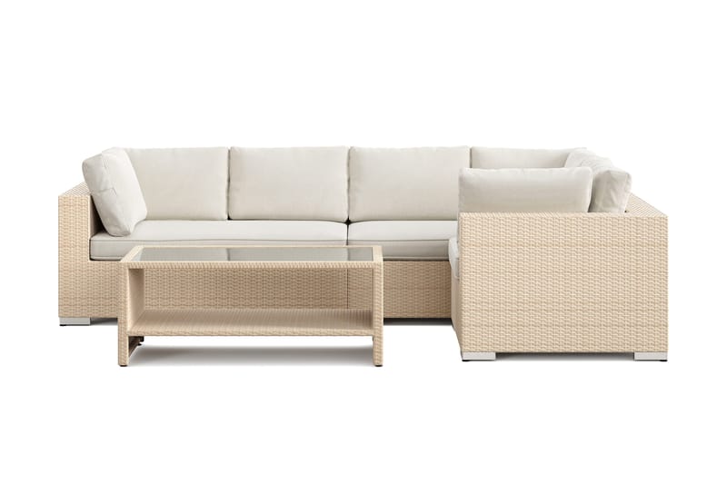 Bahamas utendørs hjørnesofa 5-seters vendbar og bord med hylle - Beige - Hage - Utemiljø - Veranda & terrasse - Verandamøbler