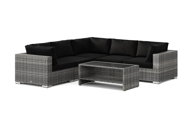 Bahamas utendørs hjørnesofa 5-seters vendbar og bord med hylle - Grå - Hage - Utemiljø - Veranda & terrasse - Verandamøbler