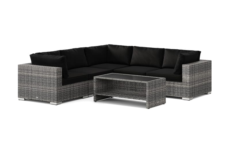 Bahamas utendørs hjørnesofa 5-seters vendbar og bord med hylle, Grå