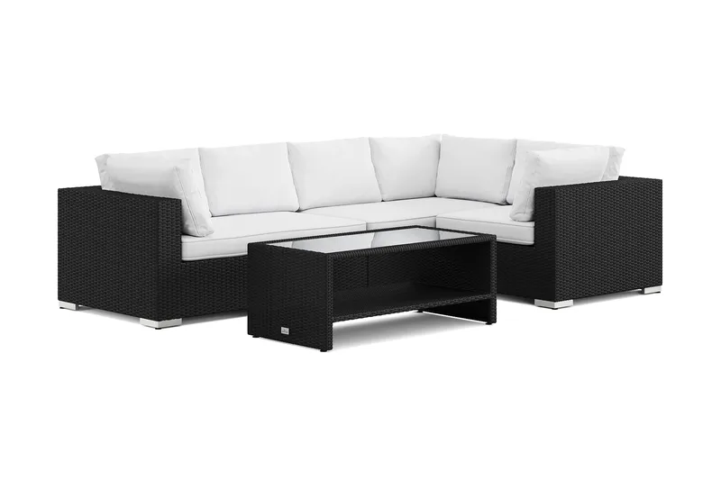 Bahamas utendørs hjørnesofa 5-seters vendbar og bord med hylle, Svart