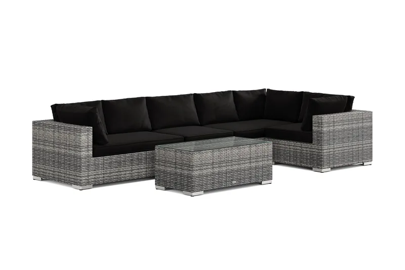 Bahamas utendørs hjørnesofa 6-seters vendbar med bord, Grå
