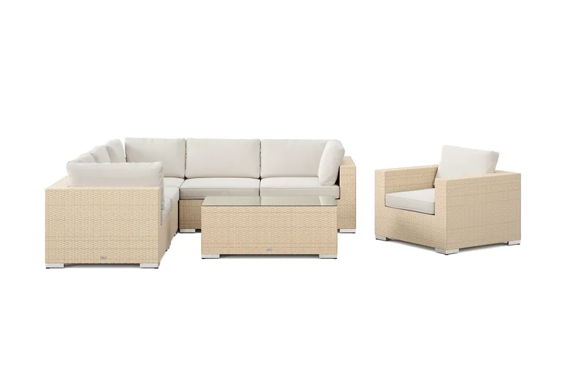 Bahamas utendørs hjørnesofa 6-seters vendbar med lenestol og bord - Beige - Hage - Utemiljø - Veranda & terrasse - Verandamøbler