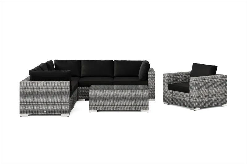 Bahamas utendørs hjørnesofa 6-seters vendbar med lenestol og bord - Grå - Hage - Utemiljø - Veranda & terrasse - Verandamøbler