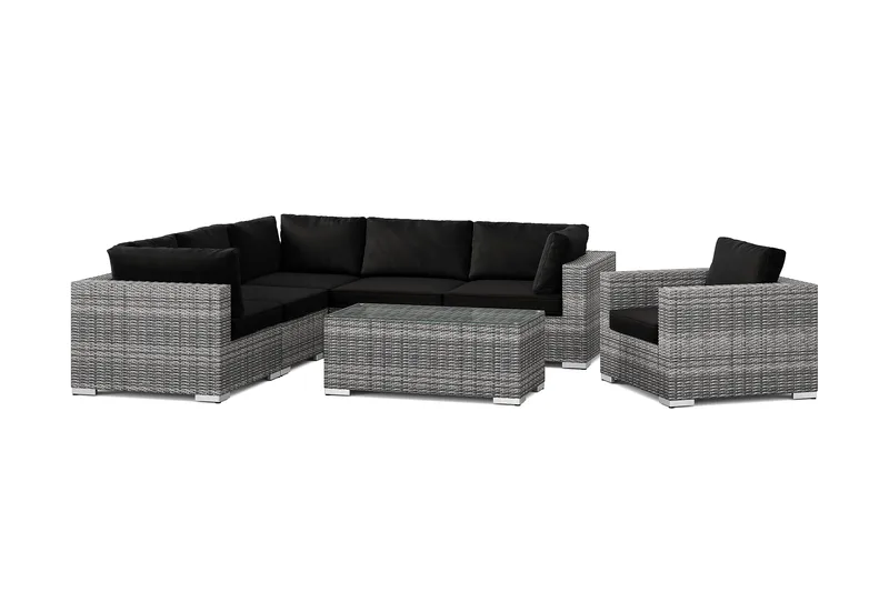 Bahamas utendørs hjørnesofa 6-seters vendbar med lenestol og bord, Grå