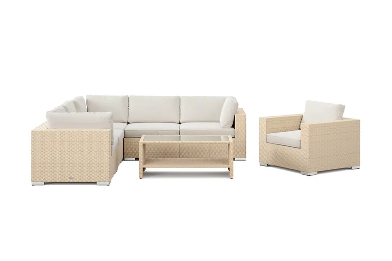 Bahamas utendørs hjørnesofa 6-seters vendbar med lenestol og bord med hylle - Beige - Hage - Utemiljø - Veranda & terrasse - Verandamøbler