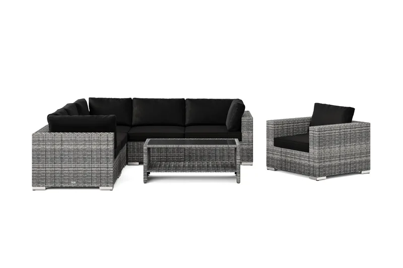 Bahamas utendørs hjørnesofa 6-seters vendbar med lenestol og bord med hylle - Grå - Hage - Utemiljø - Veranda & terrasse - Verandamøbler