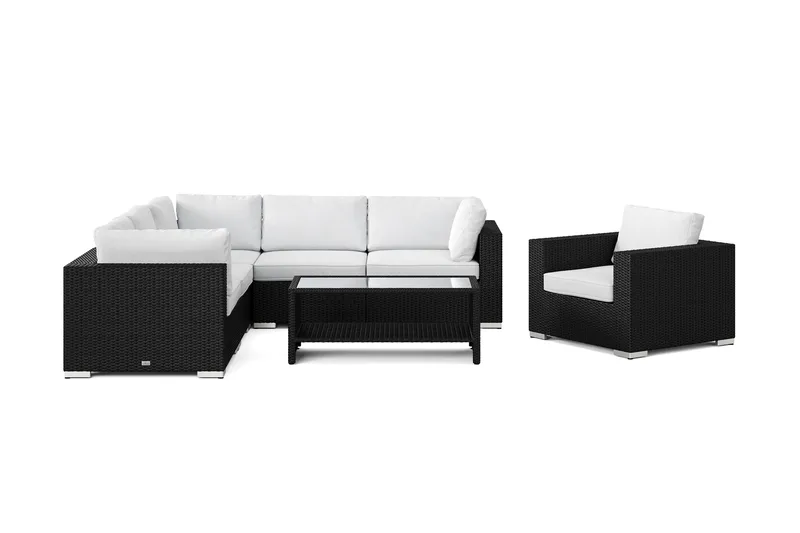 Bahamas utendørs hjørnesofa 6-seters vendbar med lenestol og bord med hylle - Svart - Hage - Utemiljø - Veranda & terrasse - Verandamøbler