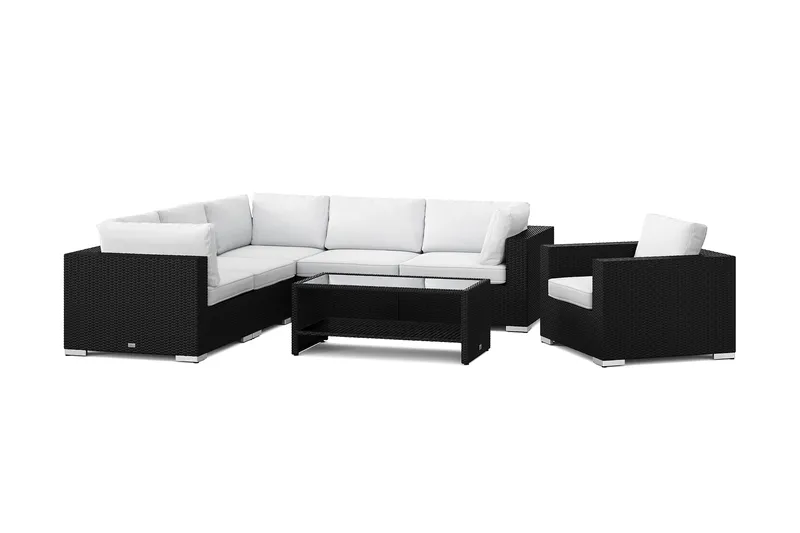 Bahamas utendørs hjørnesofa 6-seters vendbar med lenestol og bord med hylle - Svart - Hage - Utemiljø - Veranda & terrasse - Verandamøbler