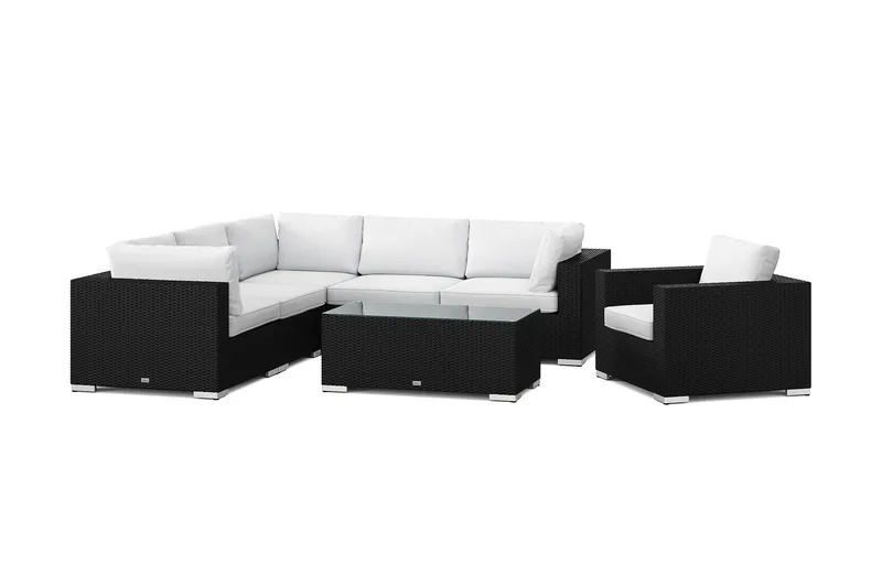 Bahamas utendørs hjørnesofa 6-seters vendbar med lenestol og bord, Svart