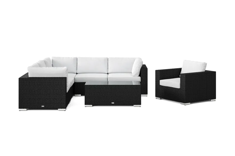 Bahamas utendørs hjørnesofa 6-seters vendbar med lenestol og bord - Svart - Hage - Utemiljø - Veranda & terrasse - Verandamøbler