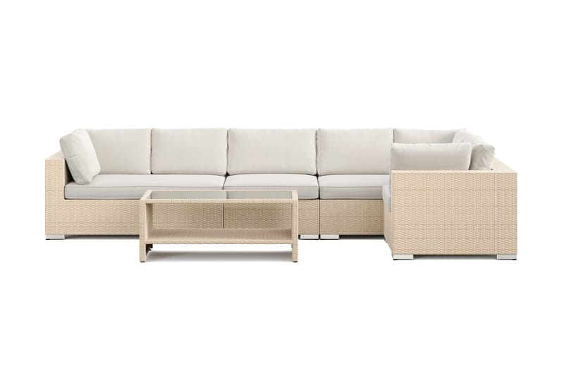 Bahamas utendørs hjørnesofa 6-seters vendbar og bord med hylle - Beige - Hage - Utemiljø - Veranda & terrasse - Verandamøbler