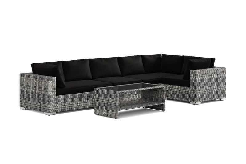 Bahamas utendørs hjørnesofa 6-seters vendbar og bord med hylle - Grå - Hage - Utemiljø - Veranda & terrasse - Verandamøbler