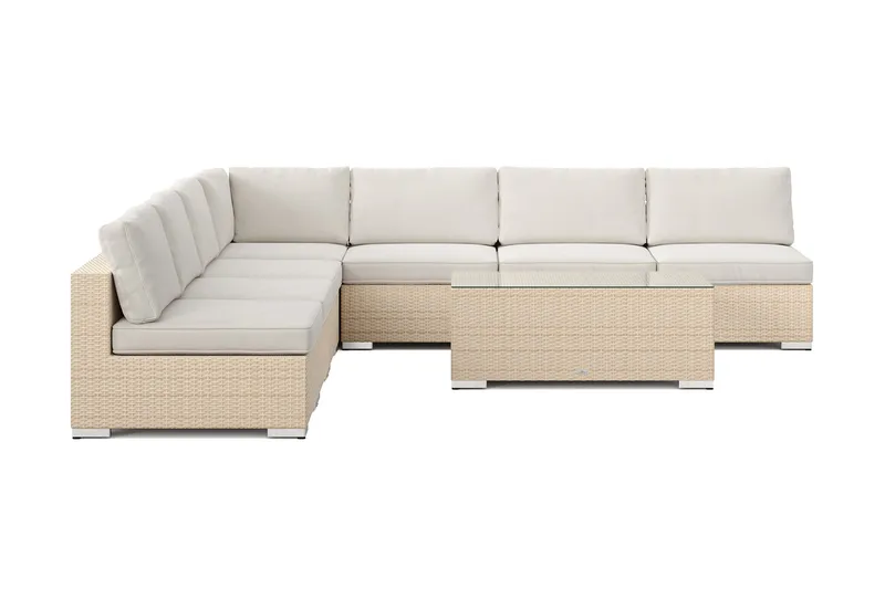 Bahamas utendørs hjørnesofa 7-seters vendbar med åpen avslutning og bord - Beige - Hage - Utemiljø - Veranda & terrasse - Verandamøbler