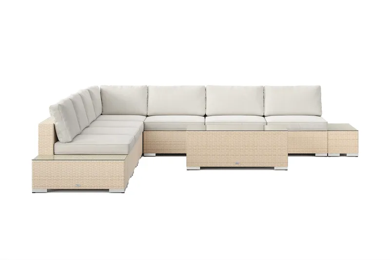 Bahamas utendørs hjørnesofa 7-seters vendbar med åpen avslutning og bord - Beige - Hagemøbler - Loungemøbler - Sofagruppe utendørs