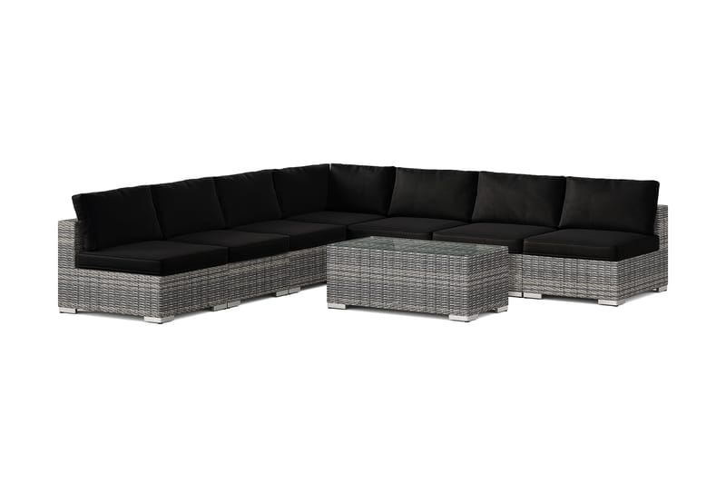 Bahamas utendørs hjørnesofa 7-seters vendbar med åpen avslutning og bord, Grå