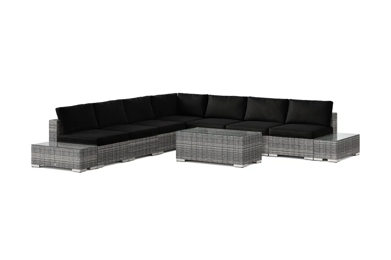 Bahamas utendørs hjørnesofa 7-seters vendbar med åpen avslutning og bord, Grå