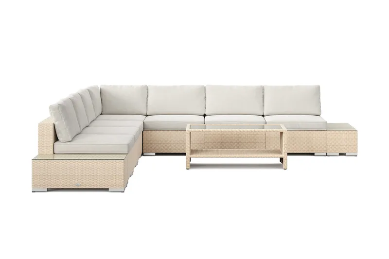 Bahamas utendørs hjørnesofa 7-seters vendbar med åpen avslutning og bord med hylle - Beige - Hagemøbler - Loungemøbler - Sofagruppe utendørs