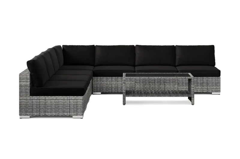 Bahamas utendørs hjørnesofa 7-seters vendbar med åpen avslutning og bord med hylle - Grå - Hage - Utemiljø - Veranda & terrasse - Verandamøbler