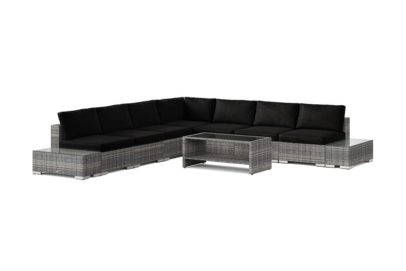 Bahamas utendørs hjørnesofa 7-seters vendbar med åpen avslutning og bord med hylle - Grå - Hage - Utemiljø - Veranda & terrasse - Verandamøbler