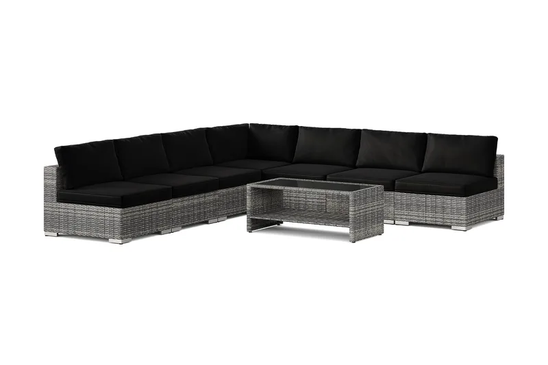 Bahamas utendørs hjørnesofa 7-seters vendbar med åpen avslutning og bord med hylle - Grå - Hage - Utemiljø - Veranda & terrasse - Verandamøbler