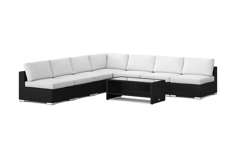 Bahamas utendørs hjørnesofa 7-seters vendbar med åpen avslutning og bord med hylle - Svart - Hage - Utemiljø - Veranda & terrasse - Verandamøbler