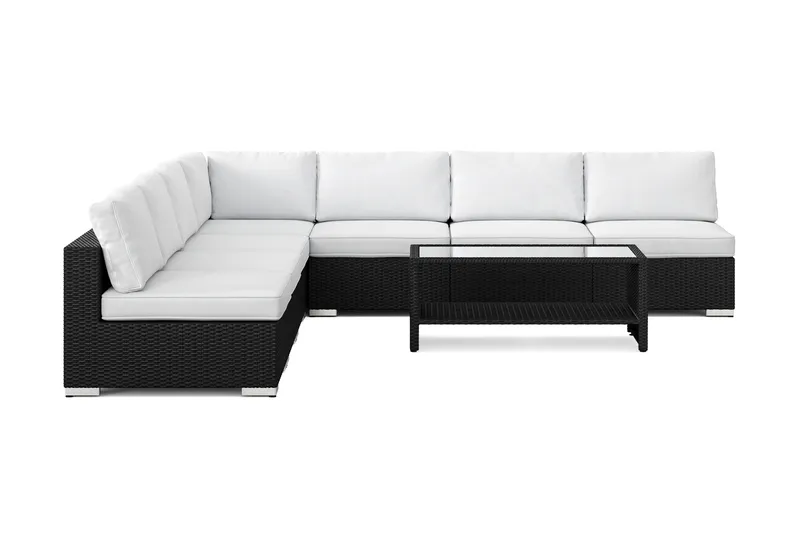 Bahamas utendørs hjørnesofa 7-seters vendbar med åpen avslutning og bord med hylle - Svart - Hage - Utemiljø - Veranda & terrasse - Verandamøbler