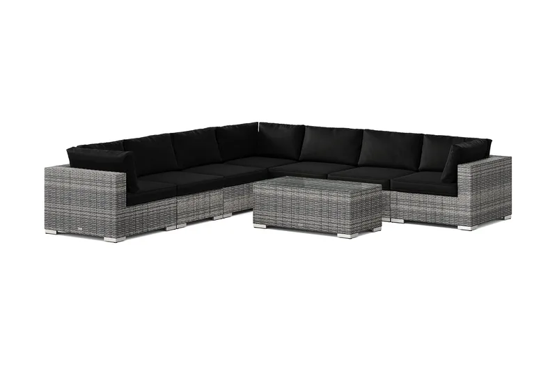 Bahamas utendørs hjørnesofa 7-seters vendbar med bord, Grå