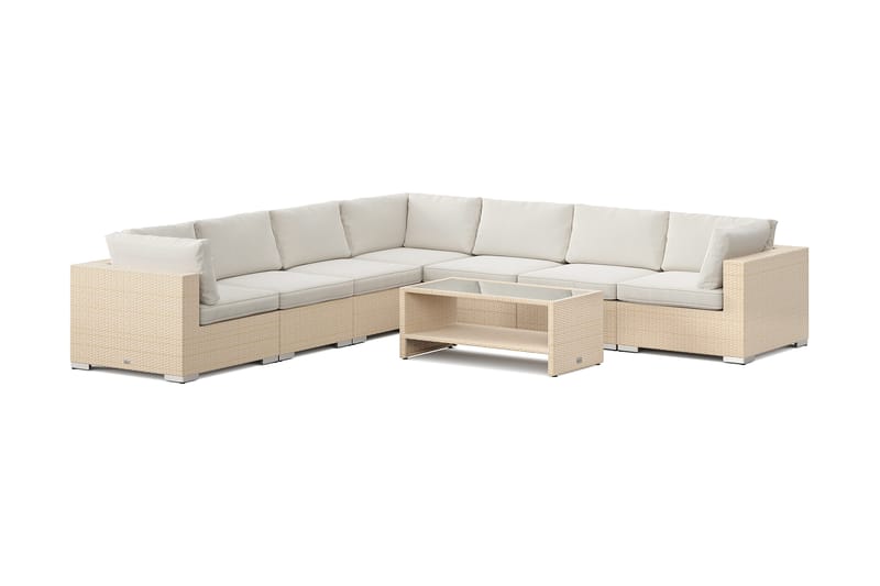 Bahamas utendørs hjørnesofa 7-seters vendbar og bord med hylle, Beige