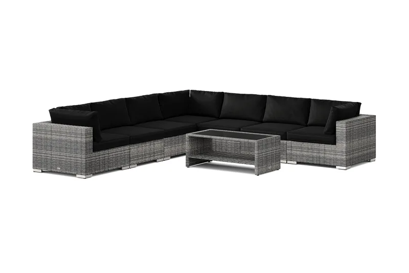 Bahamas utendørs hjørnesofa 7-seters vendbar og bord med hylle, Grå