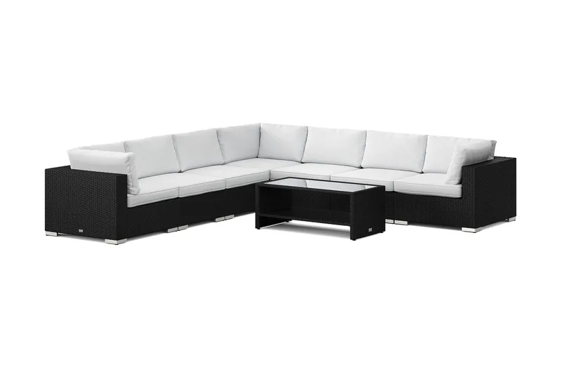Bahamas utendørs hjørnesofa 7-seters vendbar og bord med hylle, Svart