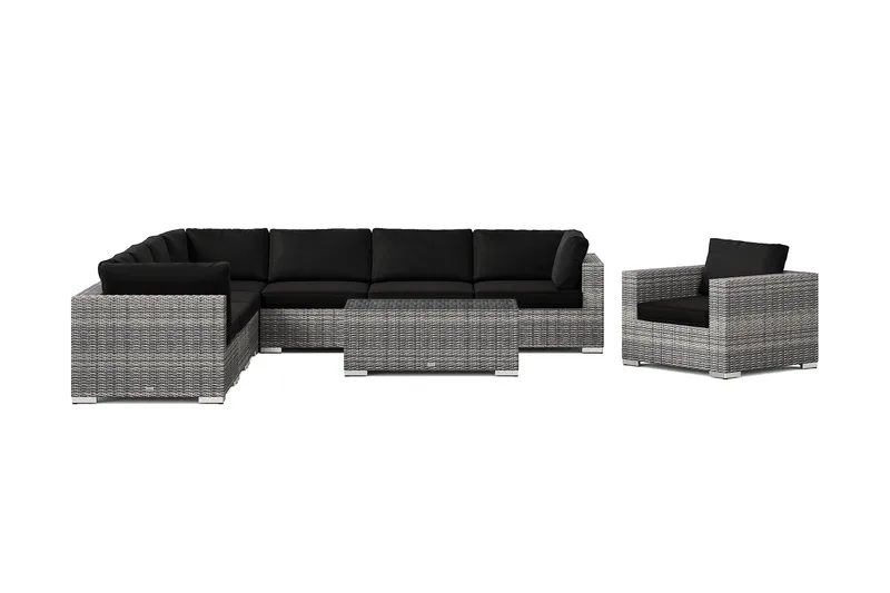 Bahamas utendørs hjørnesofa 8-seters vendbar med lenestol og bord - Grå - Hage - Utemiljø - Veranda & terrasse - Verandamøbler