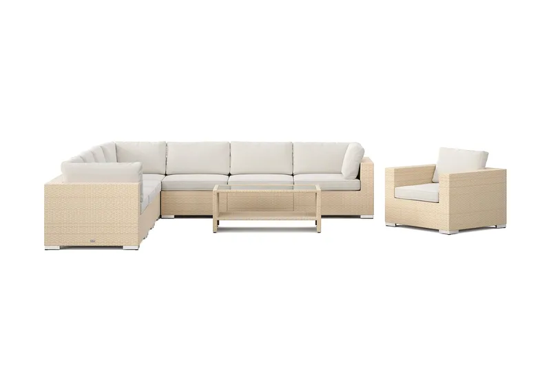 Bahamas utendørs hjørnesofa 8-seters vendbar med lenestol og bord med hylle - Beige - Hage - Utemiljø - Veranda & terrasse - Verandamøbler
