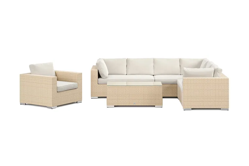 Bahamas utendørs L-sofa høyre 7-seters med lenestol og bord - Beige - Hage - Utemiljø - Veranda & terrasse - Verandamøbler