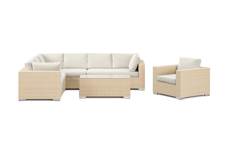 Bahamas utendørs L-sofa høyre 7-seters med lenestol og bord - Beige - Hage - Utemiljø - Veranda & terrasse - Verandamøbler