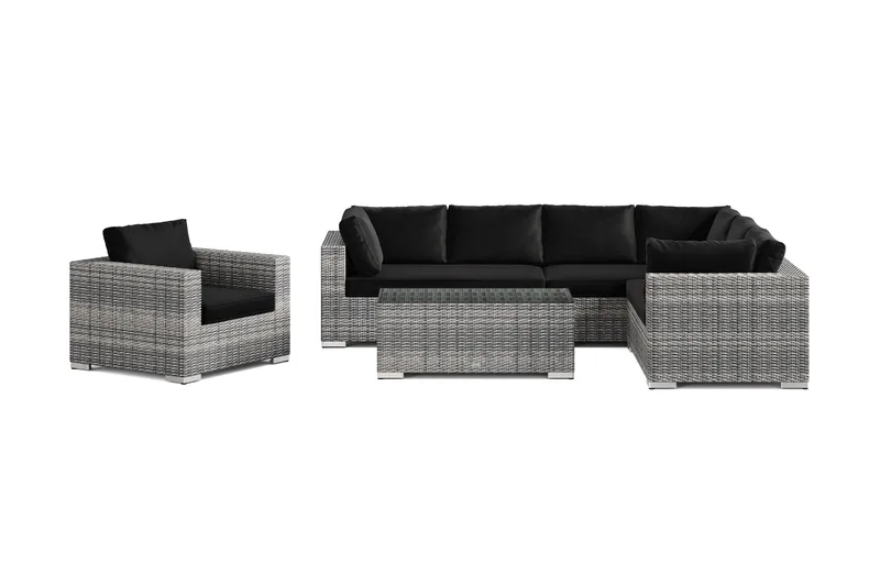 Bahamas utendørs L-sofa høyre 7-seters med lenestol og bord - Grå - Hage - Utemiljø - Veranda & terrasse - Verandamøbler